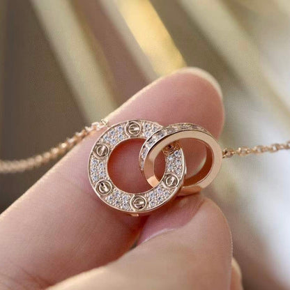Pomuse LOVE 7.6MM NECKLACE ROSE GOLD AND SILVER  FULL DIAMOND