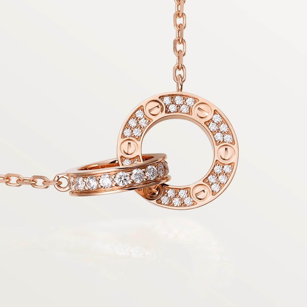 Pomuse LOVE 7.6MM NECKLACE ROSE GOLD AND SILVER  FULL DIAMOND