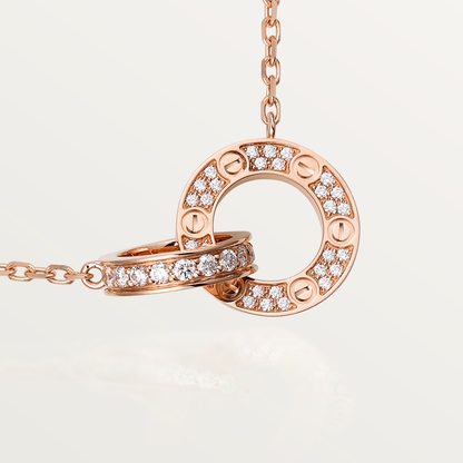 Pomuse LOVE 7.6MM NECKLACE ROSE GOLD AND SILVER  FULL DIAMOND