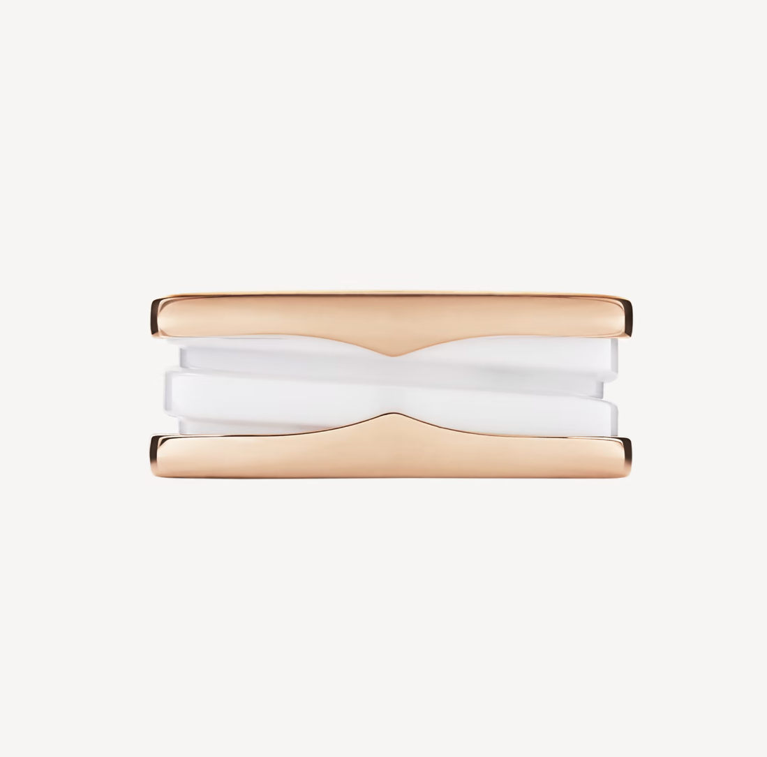 Pomuse ZERO 1 TWO-BAND LOOPS AND WHITE CERAMIC SPIRAL PINK GOLD RING