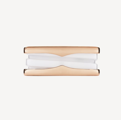 Pomuse ZERO 1 TWO-BAND LOOPS AND WHITE CERAMIC SPIRAL PINK GOLD RING