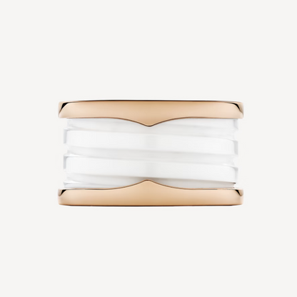 Pomuse ZERO 1 FOUR-BAND LOOPS AND WHITE CERAMIC SPIRAL PINK GOLD RING