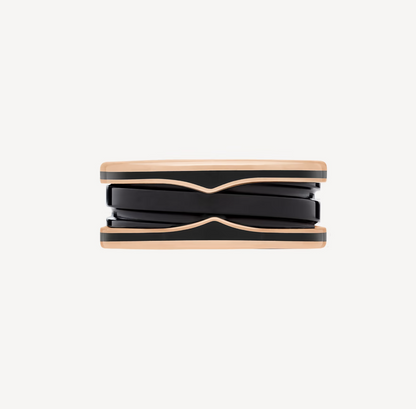 Pomuse ZERO 1 TWO-BAND WITH MATTE BLACK CERAMIC PINK GOLD RING