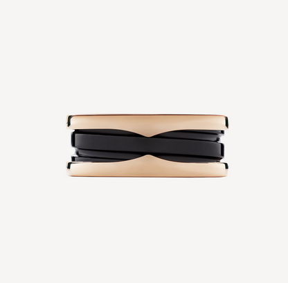 Pomuse ZERO 1 TWO-BAND LOOPS AND BLACK CERAMIC PINK GOLD RING