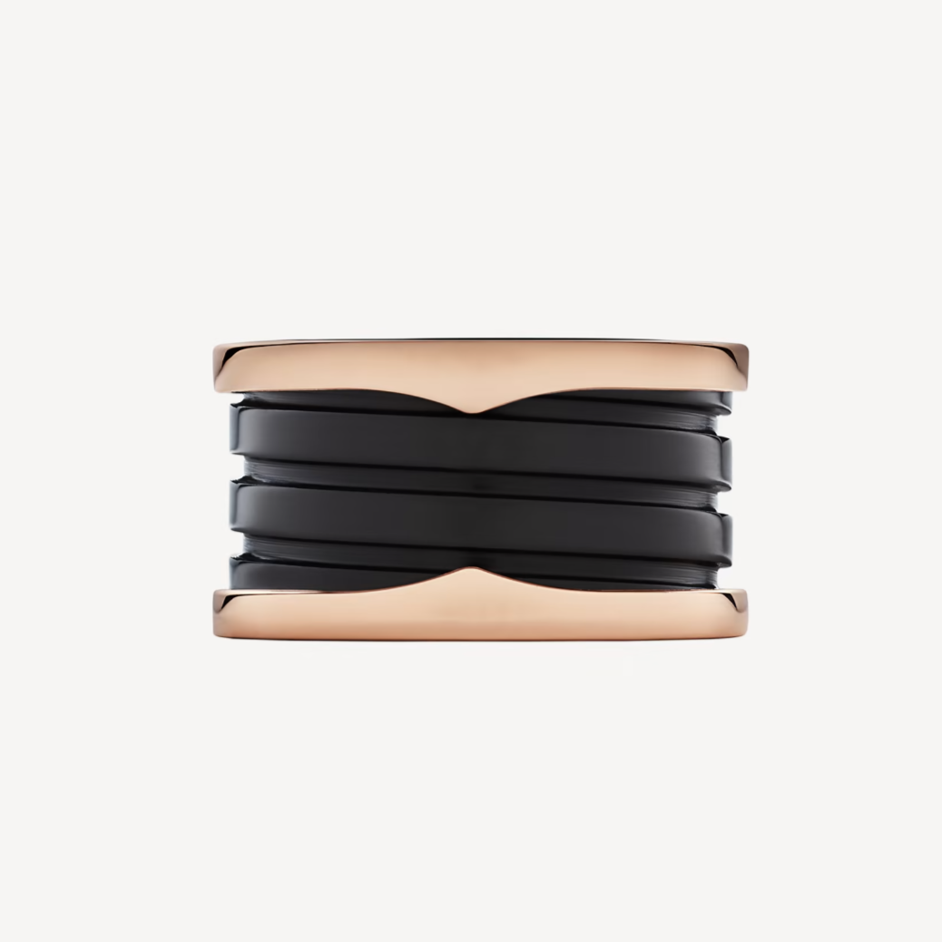 Pomuse ZERO 1 FOUR-BAND LOOPS AND BLACK CERAMIC SPIRAL PINK GOLD RING