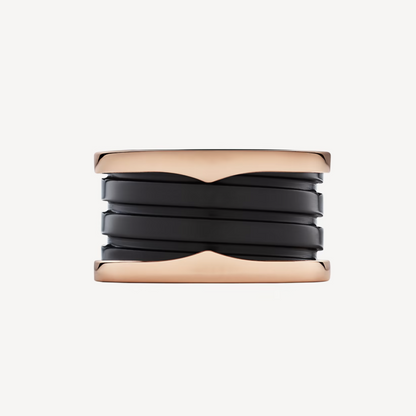 Pomuse ZERO 1 FOUR-BAND LOOPS AND BLACK CERAMIC SPIRAL PINK GOLD RING