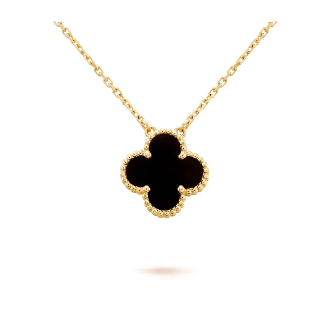 Pomuse CLOVER 15MM BLACK ONYX SINGLE FLOWER NECKLACE