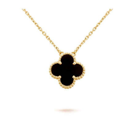 Pomuse CLOVER 15MM BLACK ONYX SINGLE FLOWER NECKLACE