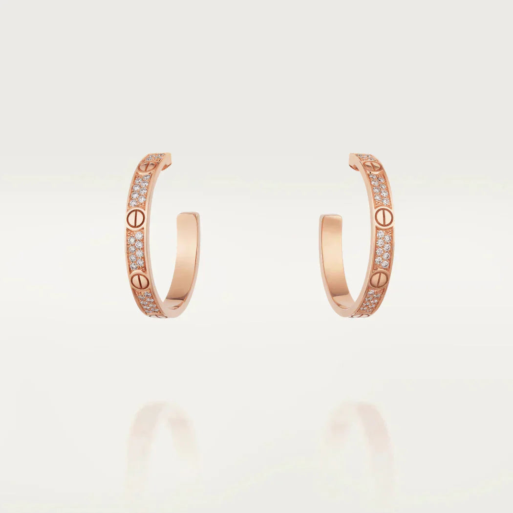 Pomuse LOVE DIAMOND PINK GOLD HOOP EARRINGS