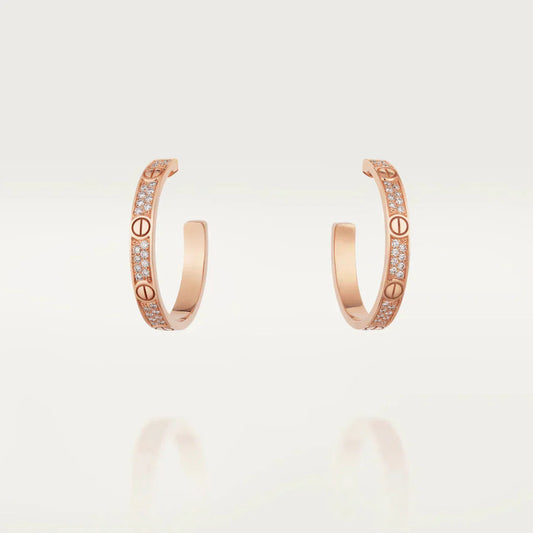 Pomuse LOVE DIAMOND PINK GOLD HOOP EARRINGS