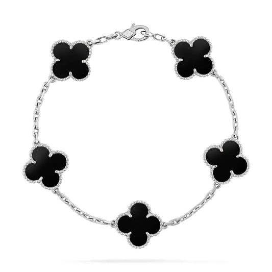 Pomuse CLOVER 5 MOTIF ONYXS  BRACELET SILVER