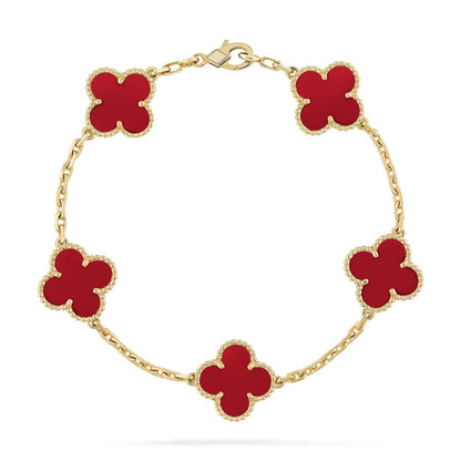 Pomuse CLOVER 5 MOTIFS RED AGATE  BRACELET