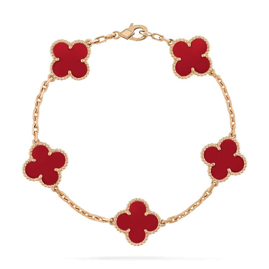Pomuse CLOVER 5 MOTIFS RED AGATE  BRACELET