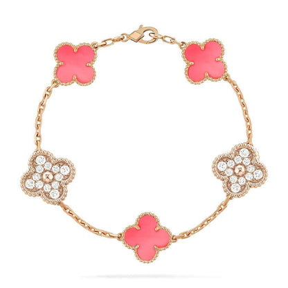 Pomuse CLOVER 5 MOTIF DIAMOND PINK MOP PINK GOLD BRACELET