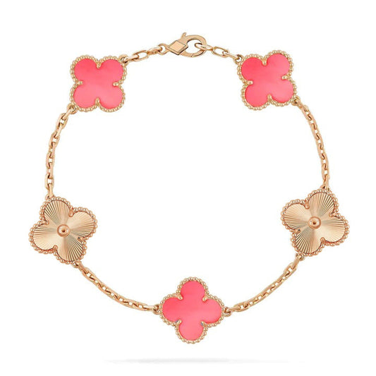 Pomuse CLOVER BRACELET 5 MOTIF PINK AND PINK GOLD