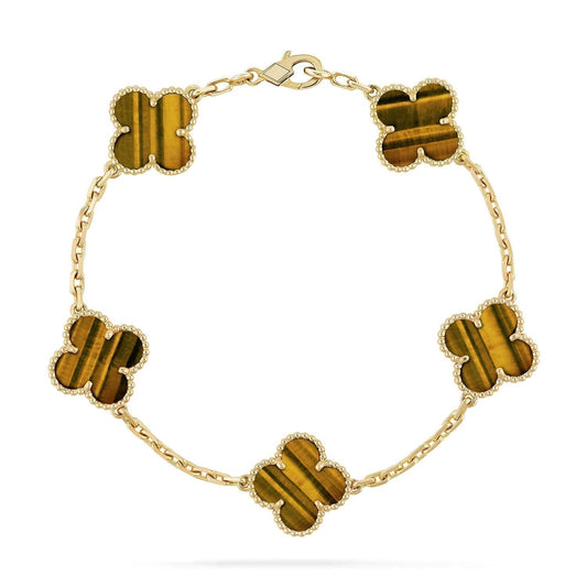 Pomuse CLOVER  5 MOTIFS TIGER EYE BRACELET