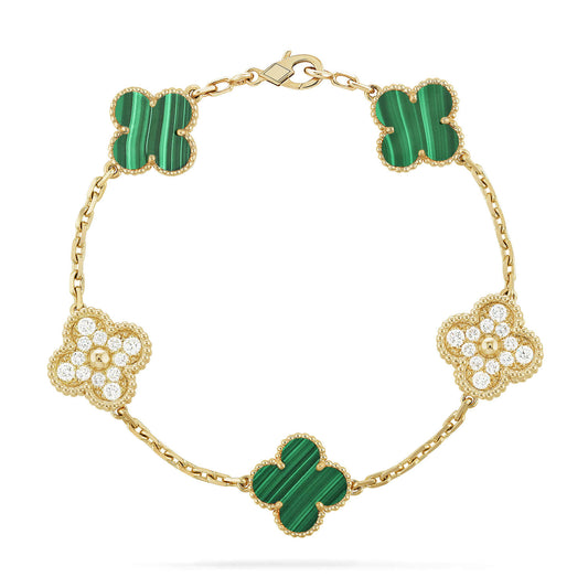 Pomuse CLOVER  5 MOTIF MALACHITE DIAMOND BRACELET