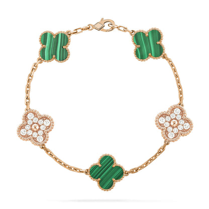 Pomuse CLOVER  5 MOTIF MALACHITE DIAMOND BRACELET