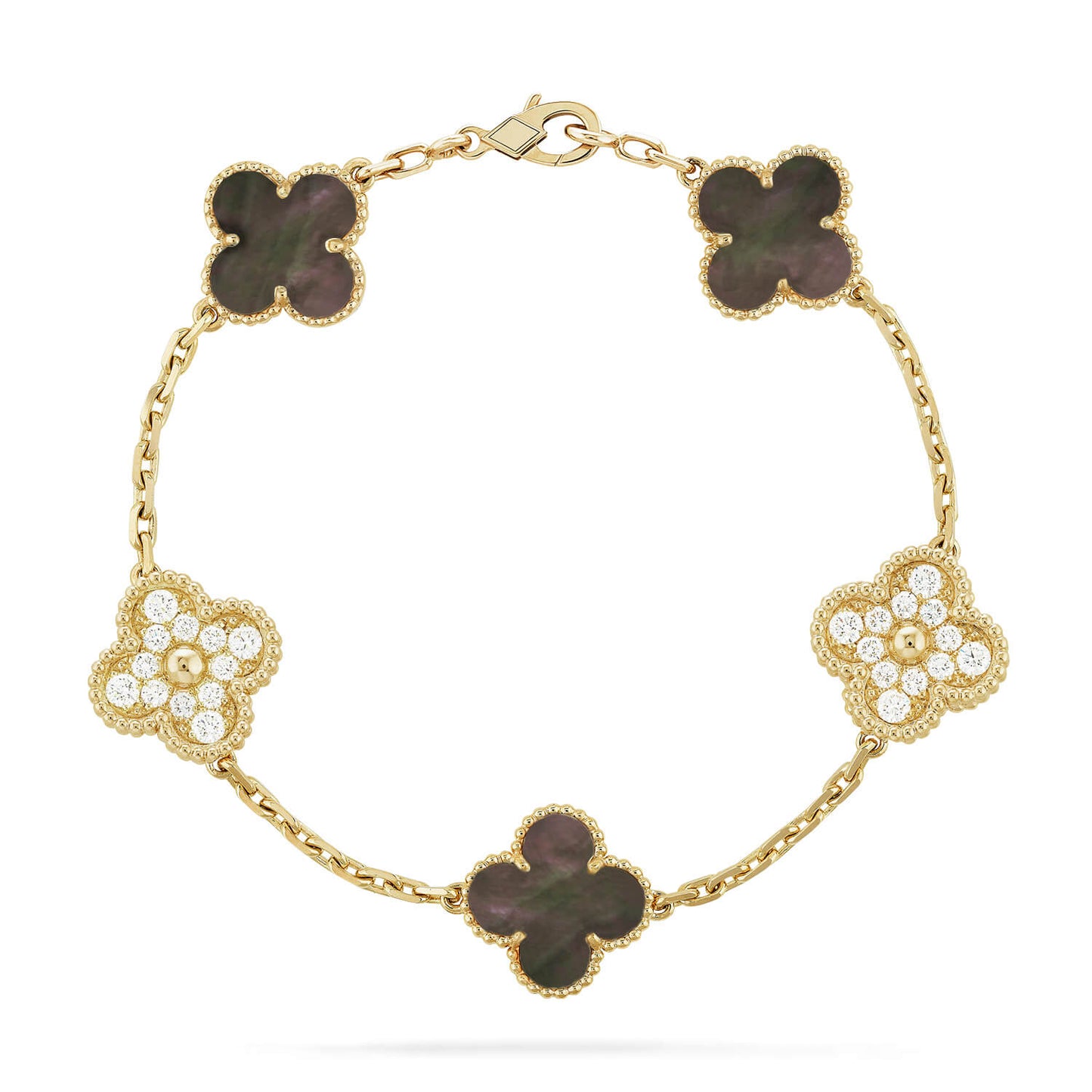 Pomuse CLOVER 5 MOTIF GRAY MOP DIAMOND BRACELET