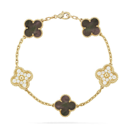 Pomuse CLOVER 5 MOTIF GRAY MOP DIAMOND BRACELET