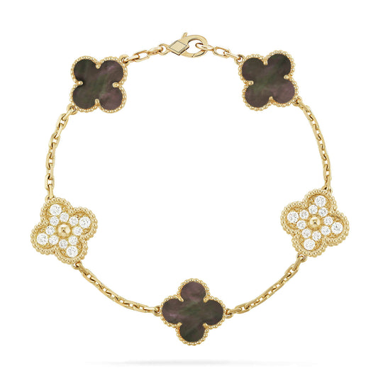 Pomuse CLOVER 5 MOTIF GRAY MOP DIAMOND BRACELET