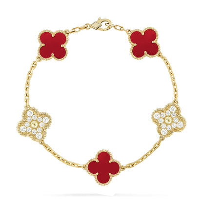 Pomuse CLOVER 5 MOTIFS CARNELIAN DIAMOND BRACELET