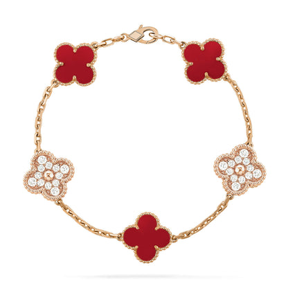 Pomuse CLOVER 5 MOTIFS CARNELIAN DIAMOND BRACELET