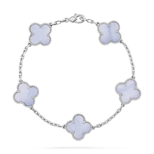 Pomuse CLOVER  5 MOTIF PURPLE CHALCEDONY BRACELET SILVER