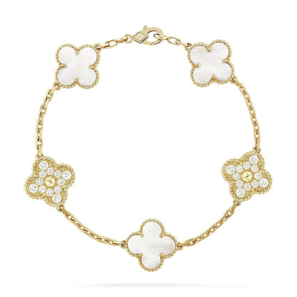 Pomuse CLOVER BRACELET 5 MOTIF WHITE MOP DIAMOND
