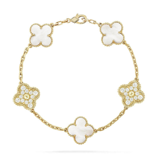 Pomuse CLOVER BRACELET 5 MOTIF WHITE MOP DIAMOND