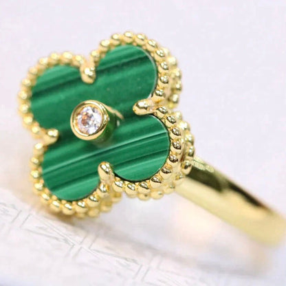 Pomuse CLOVER MALACHITE RING GOLD DIAMOND