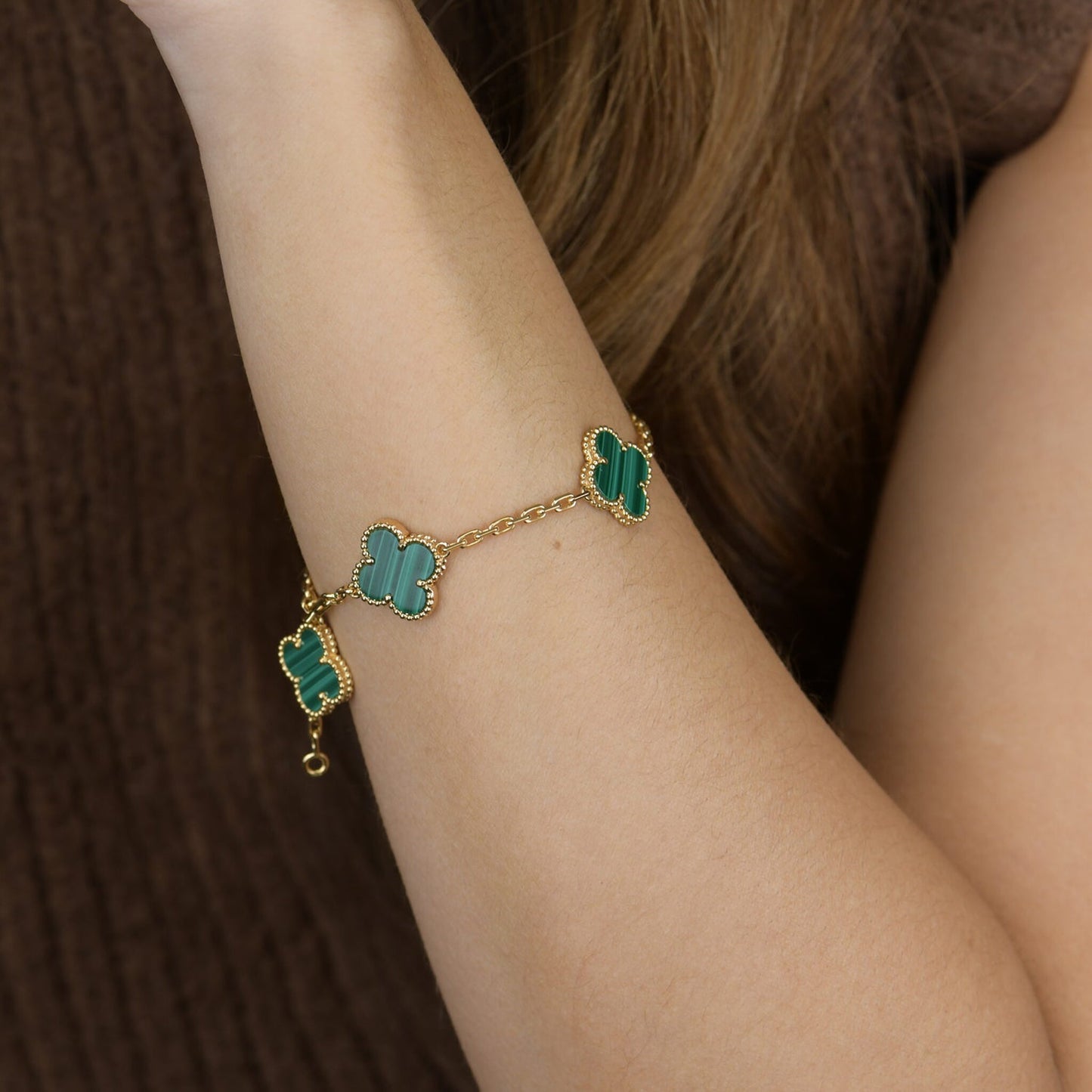 Pomuse CLOVER 5 MOTIFS MALACHITE BRACELET