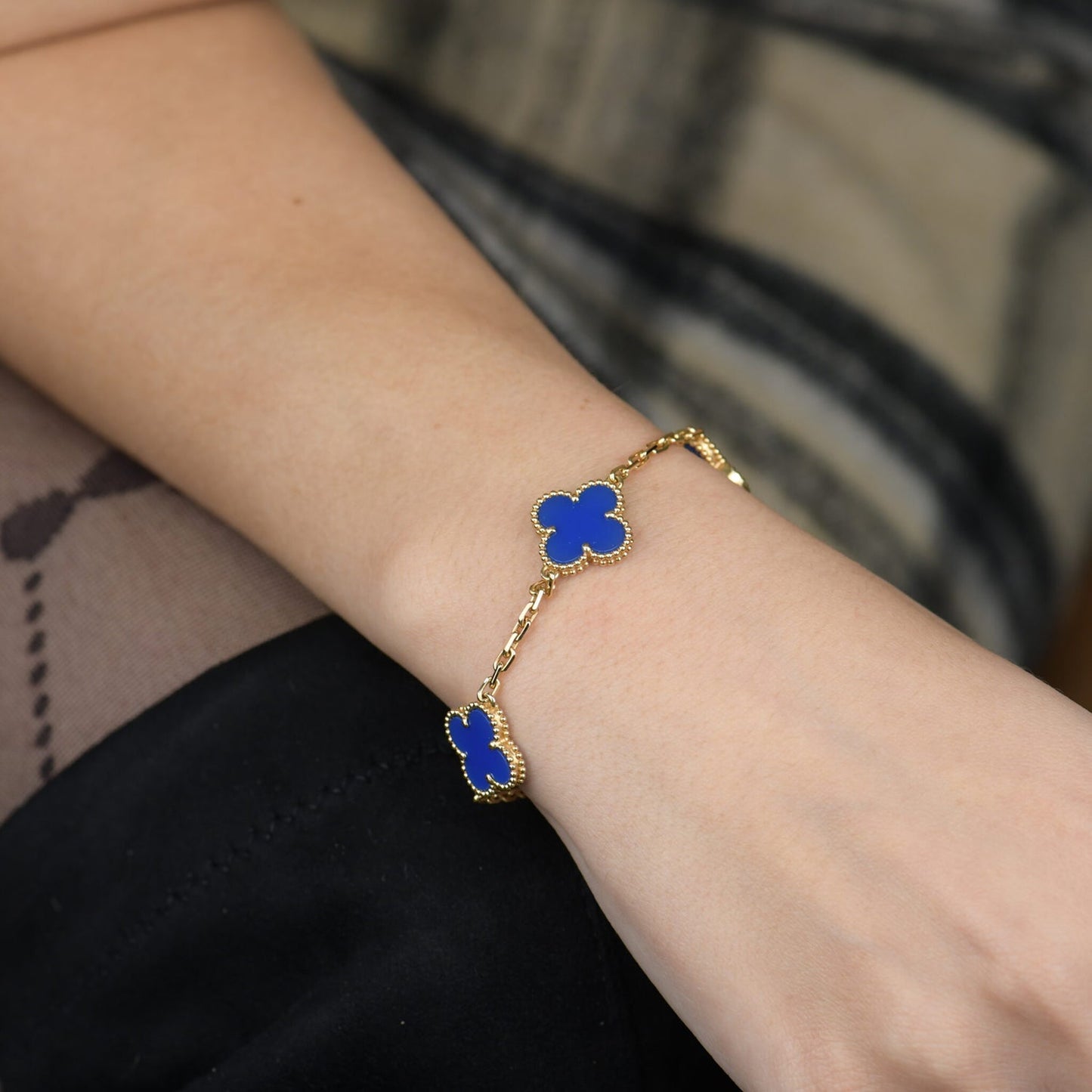 Pomuse CLOVER 5 MOTIFS BLUE AGATE BRACELET