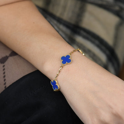 Pomuse CLOVER 5 MOTIFS BLUE AGATE BRACELET
