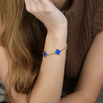 Pomuse CLOVER 5 MOTIFS BLUE AGATE BRACELET