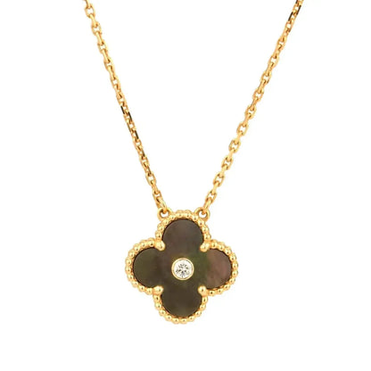 Pomuse CLOVER 15MM DIAMOND AND MOTHER-OF-GREY NECKLACE