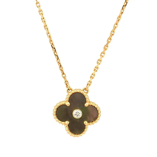 Pomuse CLOVER 15MM DIAMOND AND MOTHER-OF-GREY NECKLACE