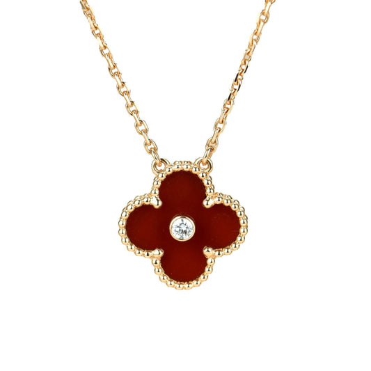 Pomuse CLOVER 15MM DIAMOND CARNELIAN NECKLACE