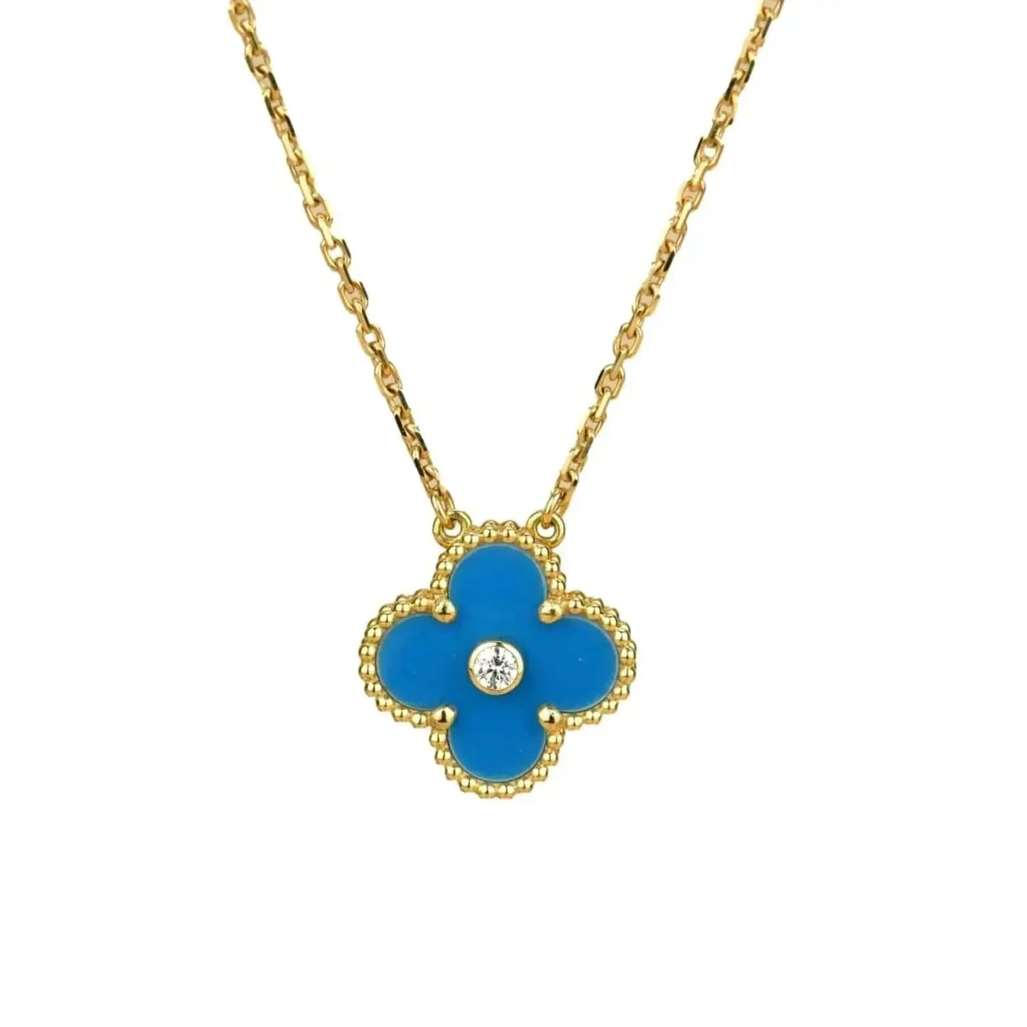 Pomuse CLOVER 15MM DIAMOND AND BLUE AGATE NECKLACE