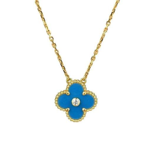 Pomuse CLOVER 15MM DIAMOND AND BLUE AGATE NECKLACE