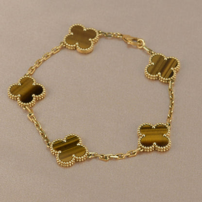 Pomuse CLOVER  5 MOTIFS TIGER EYE BRACELET
