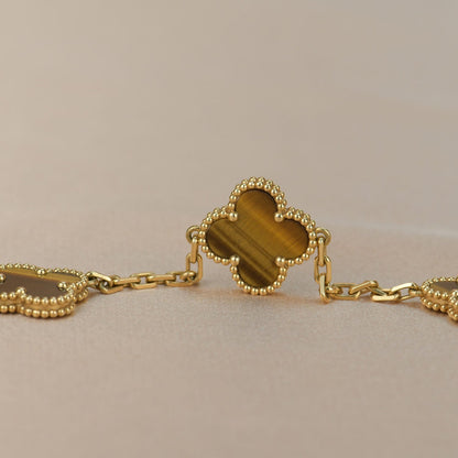 Pomuse CLOVER  5 MOTIFS TIGER EYE BRACELET