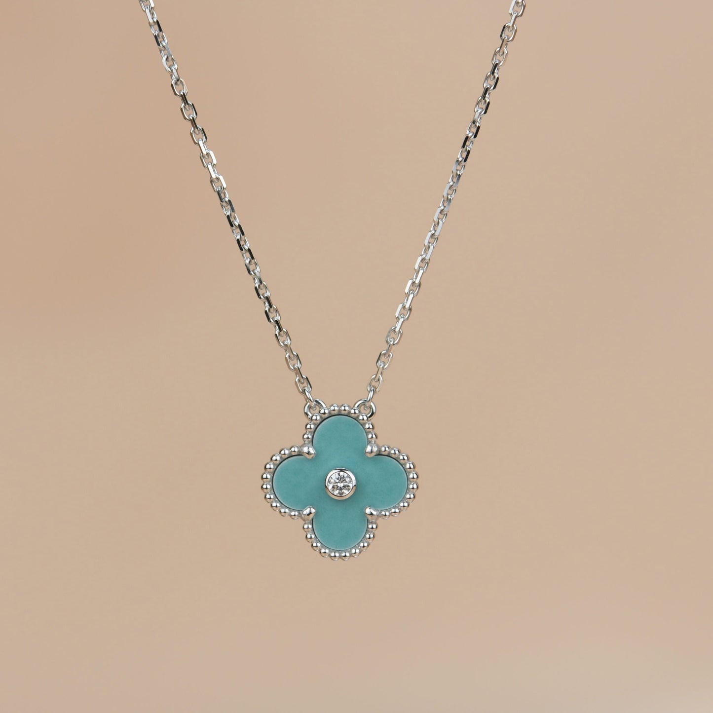 Pomuse CLOVER 15MM DIAMOND SVRES PORCELAIN  NECKLACE SILVER