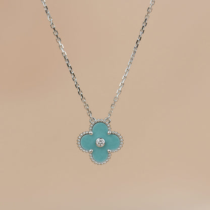 Pomuse CLOVER 15MM DIAMOND SVRES PORCELAIN  NECKLACE SILVER