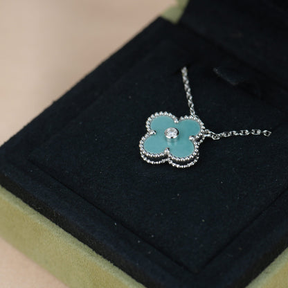 Pomuse CLOVER 15MM DIAMOND SVRES PORCELAIN  NECKLACE SILVER
