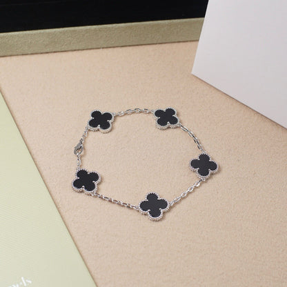 Pomuse CLOVER 5 MOTIF ONYXS  BRACELET SILVER