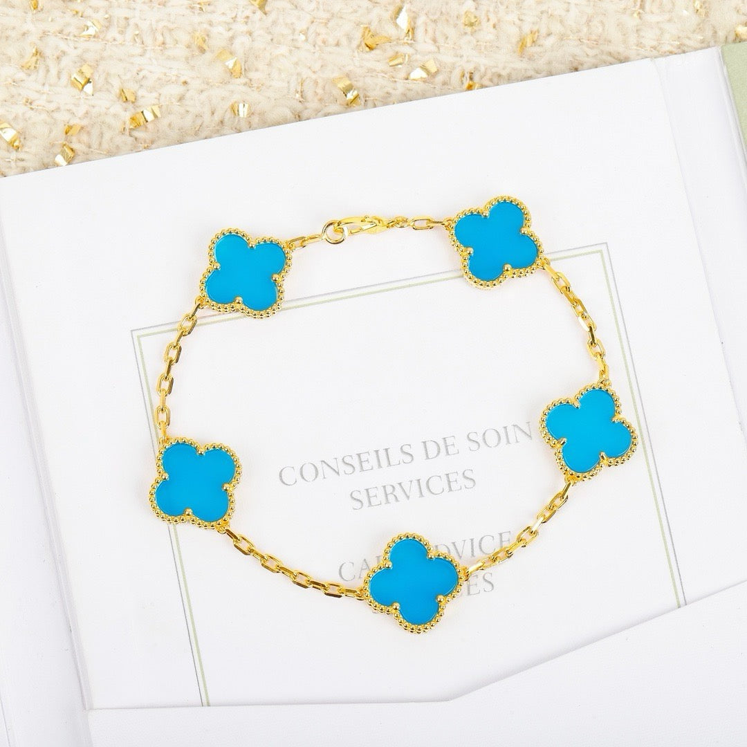 Pomuse CLOVER 5 MOTIFS TURQUOISE BRACELET