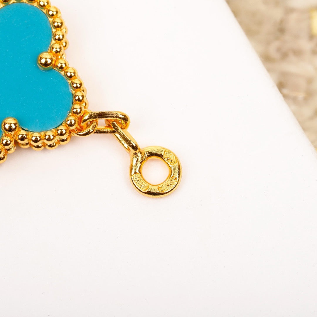 Pomuse CLOVER 5 MOTIF TURQUOISE DIAMOND GOLD BRACELET