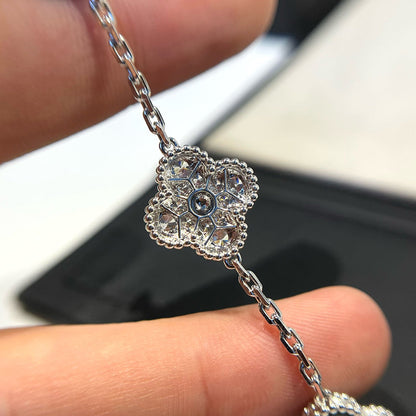 Pomuse CLOVER 5 MOTIF ONYXS DIAMOND BRACELET SILVER