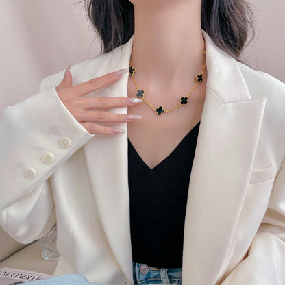 Pomuse CLOVER 10 MOTIFS ONYX NECKLACE